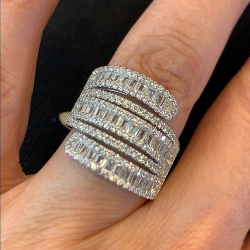 New Sterling Silver 3 Row Baguette Wedding Band